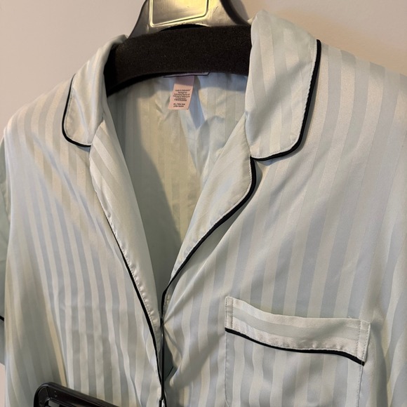 Victoria's Secret Striped Satin Pajama Set Shorts Top Light Mint Green Size XL - Picture 15 of 15